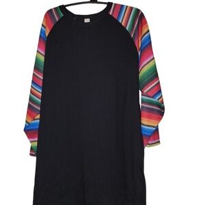 JLT Luxury Tunic Top Sz 2XL Serape 3/4 Sleeve Multicolor Baseball Style